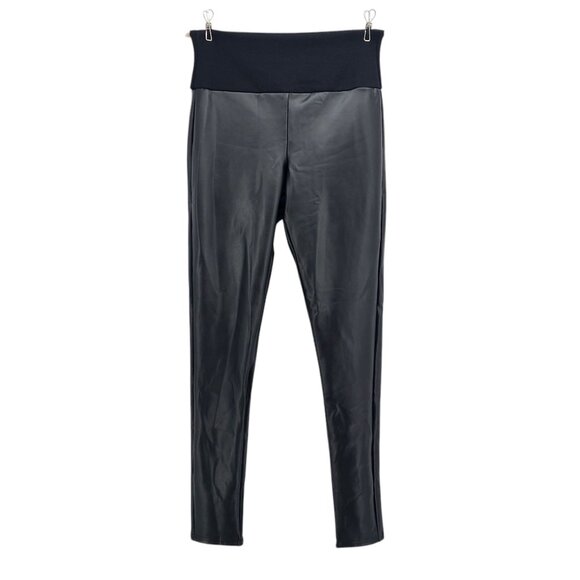 Spanx Assets Womens Medium Faux Leather Leggings Black High Waisted Pants - Picture 1 of 8
